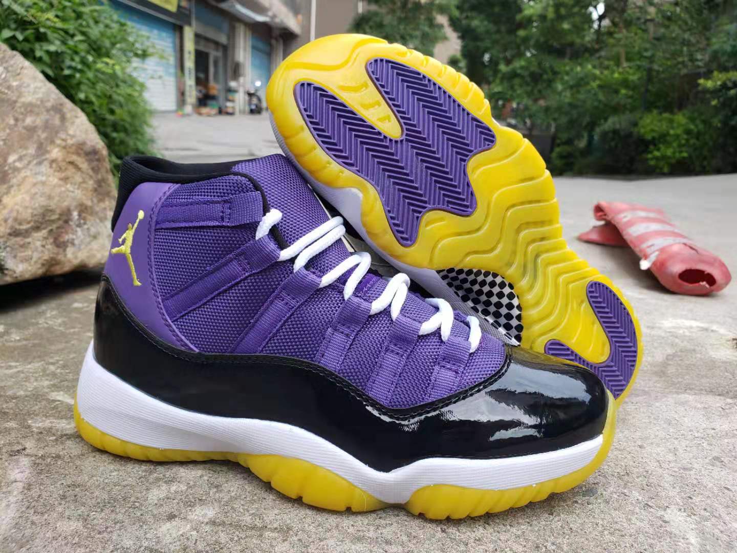 2019 Men Jordan 11 Retro Purple Black Yellow Shoes